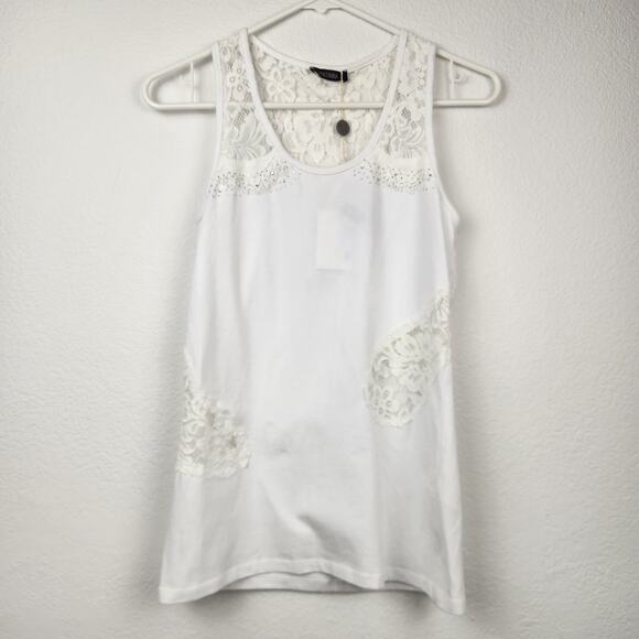 Fracomina White Lace Tank Top Size Small NWT Rhinestones - Picture 1 of 11
